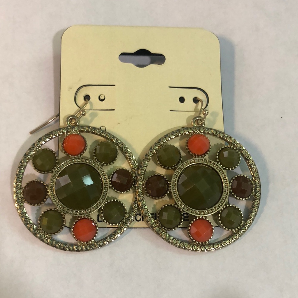 New Green,Orange,brown and Gold Dangle Earrings
